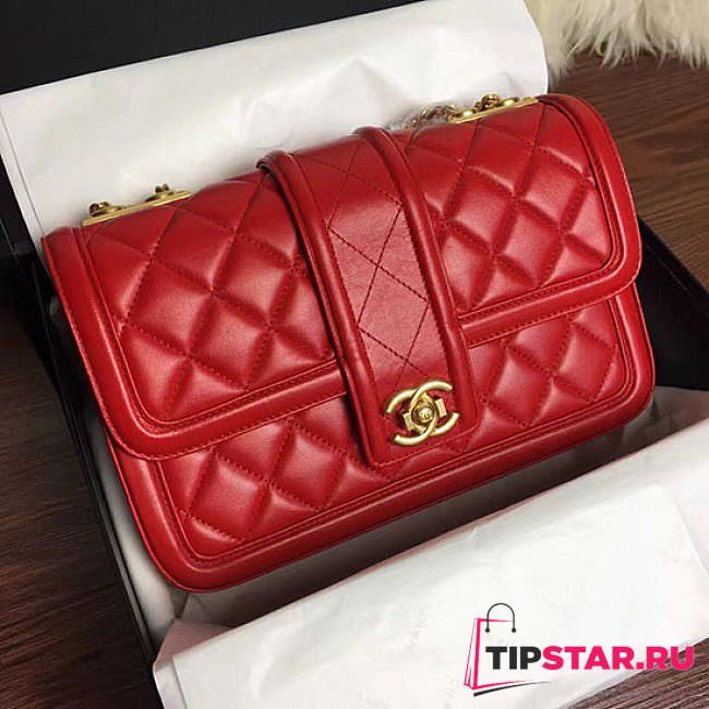 Chanel Quilted Lambskin Gold-Tone Metal Flap Bag Red A91365 VS02169 - 1