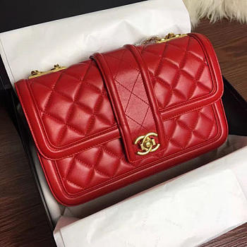 Chanel Quilted Lambskin Gold-Tone Metal Flap Bag Red A91365 VS02169