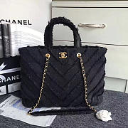 CHANEL Canvas Patchwork Chevron Large Shopping Bag (Black) 260302 VS02391 - 1