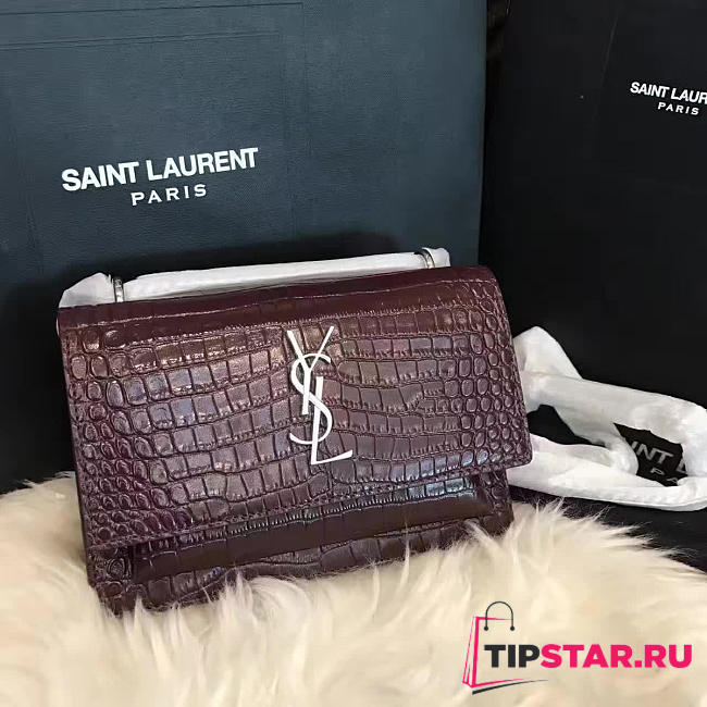 YSL Sunset Chain Wallet In Crocodile Embossed Shiny Leather 4841 - 1