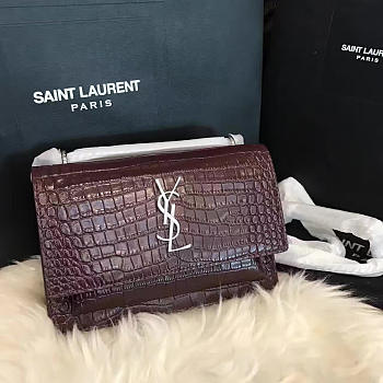YSL Sunset Chain Wallet In Crocodile Embossed Shiny Leather 4841