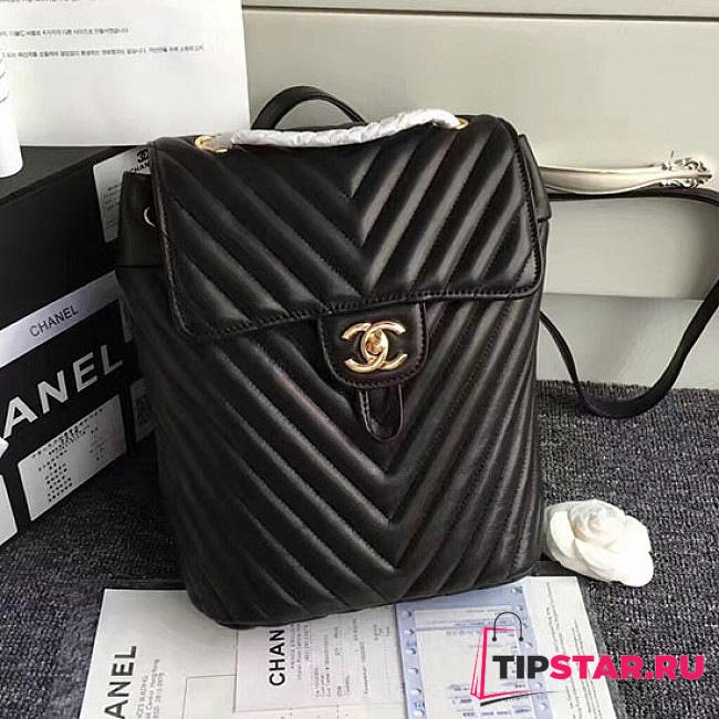 Chanel chevron lambskin backpack black gold hardware 170302 vs01805 - 1