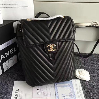 Chanel chevron lambskin backpack black gold hardware 170302 vs01805