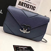 Chanel Calfskin Chevron Flap Bag Blue A93774 VS06701 - 1