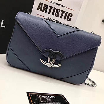 Chanel Calfskin Chevron Flap Bag Blue A93774 VS06701
