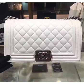 Chanel Quilted Lambskin Medium Boy Bag White A67086 VS07017