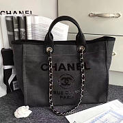 CHANEL Canvas And Sequins Shopping Bag (Black) - 1