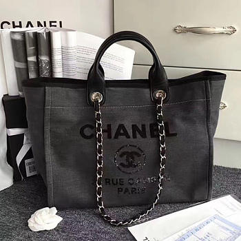 CHANEL Canvas And Sequins Shopping Bag (Black)
