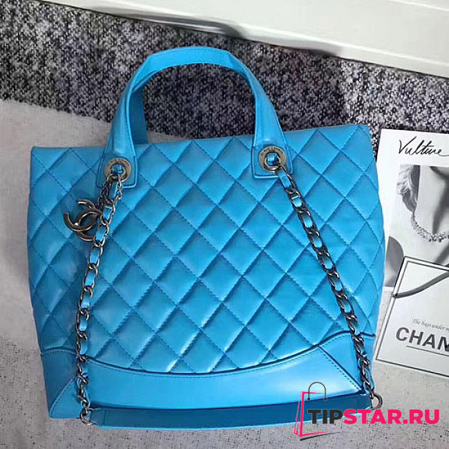 CHANEL Caviar Quilted Lambskin Shopping Tote Bag (Blue) 260301 VS08291 - 1