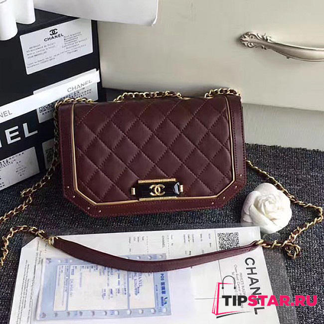 Chanel Lambskin And Calfskin Flap Bag Burgundy A91836 VS07985 - 1