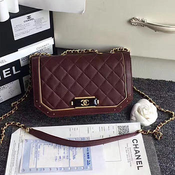Chanel Lambskin And Calfskin Flap Bag Burgundy A91836 VS07985