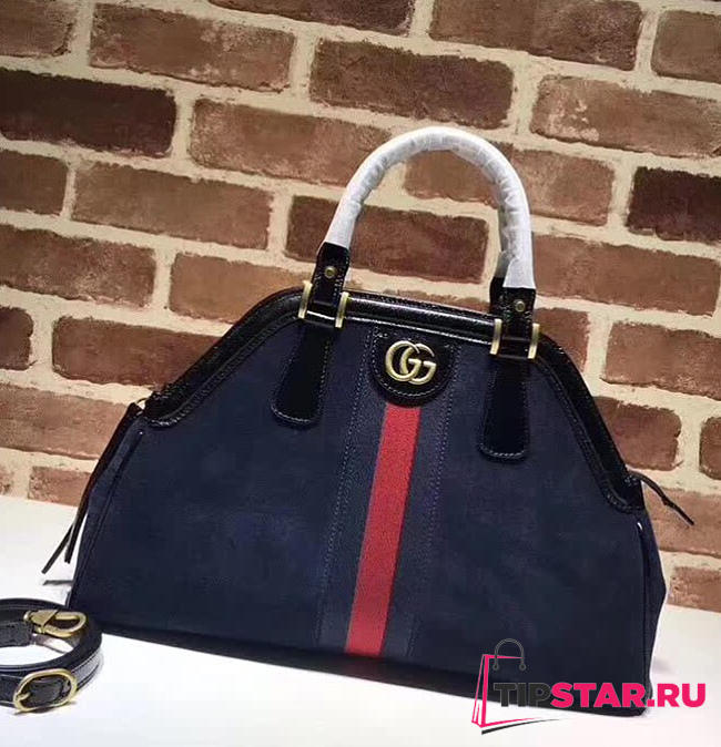 GUCCI Re(Belle) Suede Medium Top Handbag (Navy Blue) ‎516459 - 1