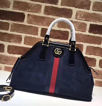 GUCCI Re(Belle) Suede Medium Top Handbag (Navy Blue) ‎516459
