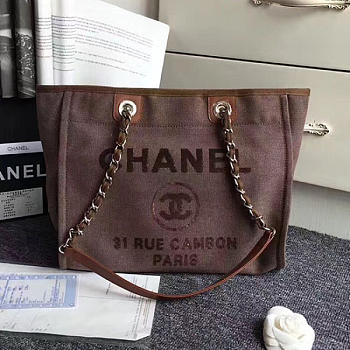 CHANEL Canvas And Sequins Cubano Trip Deauville Shopping Bag (Brown)