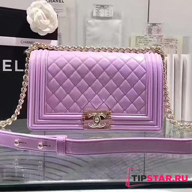 Chanel Quilted Lambskin Medium Boy Bag Violet A67086 VS02341 - 1