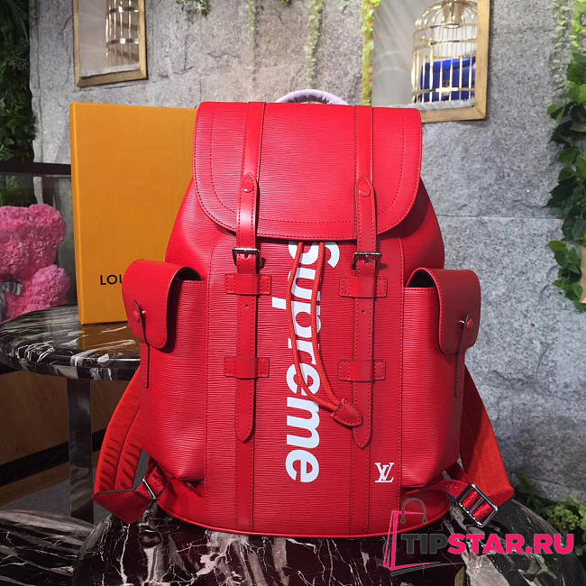 louis vuitton supreme backpack red water ripple m41709 - 1