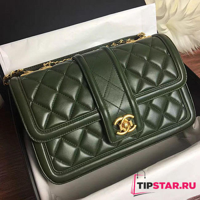 Chanel Quilted Lambskin Gold-Tone Metal Flap Bag Green A91365 VS06525 - 1