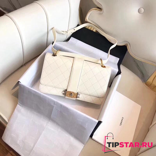 Chanel Caviar Stitched Flap Bag White  - 1