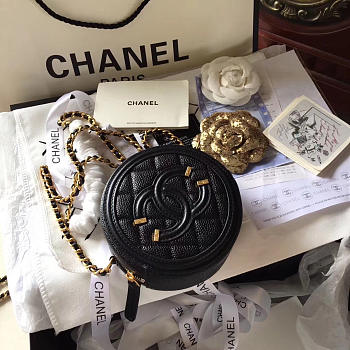 Chanel CC Filigree Grained Round Clutch With Chain Bag Black A1