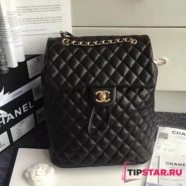 Chanel Quilted Lambskin Backpack Black Gold Hardware Medium - 1