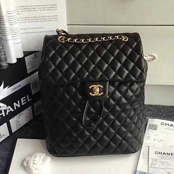Chanel Quilted Lambskin Backpack Black Gold Hardware Medium