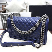 Chanel Sheepskin Classic Diamond Hot Mom Burst Dark Blue Silver Hardware A67086 - 5