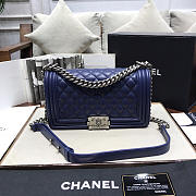 Chanel Sheepskin Classic Diamond Hot Mom Burst Dark Blue Silver Hardware A67086 - 3