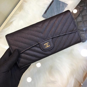 Chanel Classic Cf Long Lychee Purse V Black