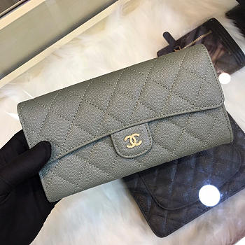 Chanel Classic Cf Long Lychee Purse Green