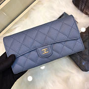 Chanel Classic Of Long Lychee Purse Smog Blue - 1