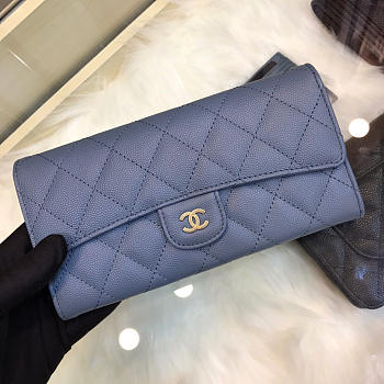 Chanel Classic Of Long Lychee Purse Smog Blue