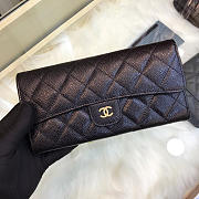 Chanel Classic cf Long Lychee Purse Black With Green - 1