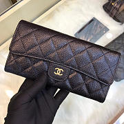 Chanel Classic cf Long Lychee Purse Black With Green - 2