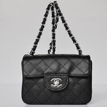 Chanel Caviar Leather Flap Bag With Silver Hardware Black 