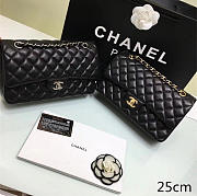 Chanel Lambskin Leather Flap Bag Gold/Silver Metal Black 25cm - 1