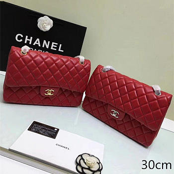 Chanel Lambskin Leather Flap Bag Gold/Silver Red 30cm