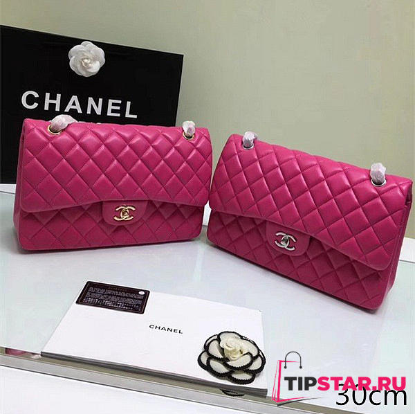 Chanel Lambskin Leather Flap Bag Gold/Silver Rose Red 30cm - 1