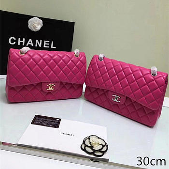 Chanel Lambskin Leather Flap Bag Gold/Silver Rose Red 30cm
