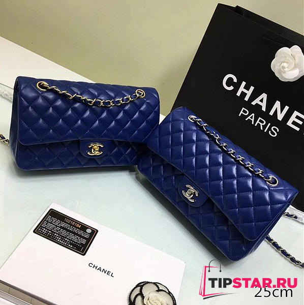 Chanel Lambskin Leather Flap Bag Gold/Silver Blue 25cm - 1