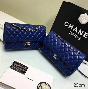 Chanel Lambskin Leather Flap Bag Gold/Silver Blue 25cm