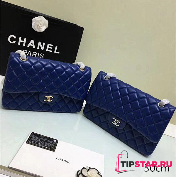 Chanel Lambskin Leather Flap Bag Gold/Silver Blue 30cm - 1