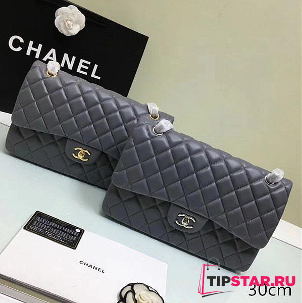 Chanel Lambskin Leather Flap Bag Gold/Silver Grey 30cm - 1