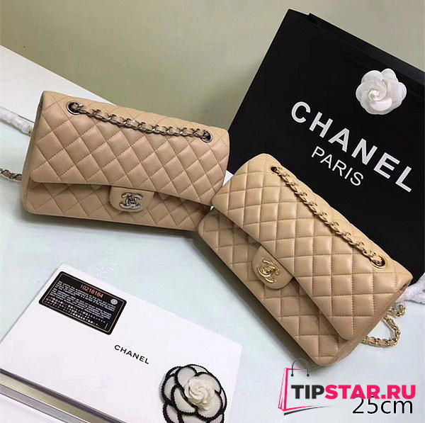 Chanel Lambskin Leather Flap Bag Gold/Silver Beige 25cm - 1