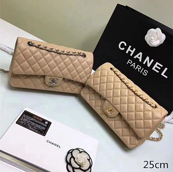 Chanel Lambskin Leather Flap Bag Gold/Silver Beige 25cm