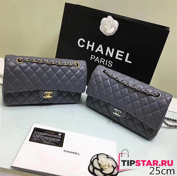 Chanel Lambskin Leather Flap Bag Gold/Silver Grey 25cm - 1