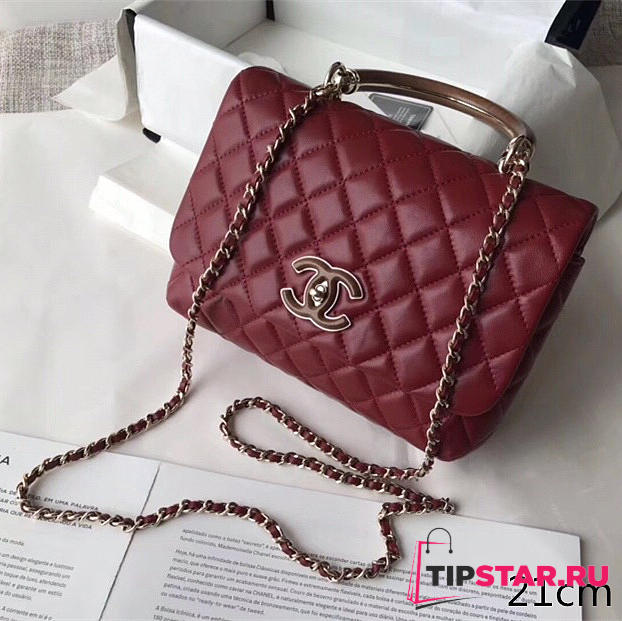 Chanel Flap Bag With Top Handle Wine Red  - 1