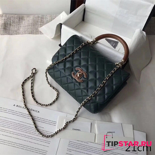 Chanel Flap Bag With Top Handle Dark Green  - 1