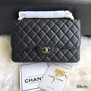 Chanel Large Classic Handbag Grained Calfskin Gold Black - 1