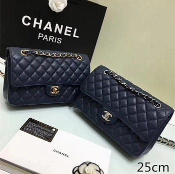 Chanel Calfskin Leather Flap Bag Gold/Silver Royal Blue 25cm