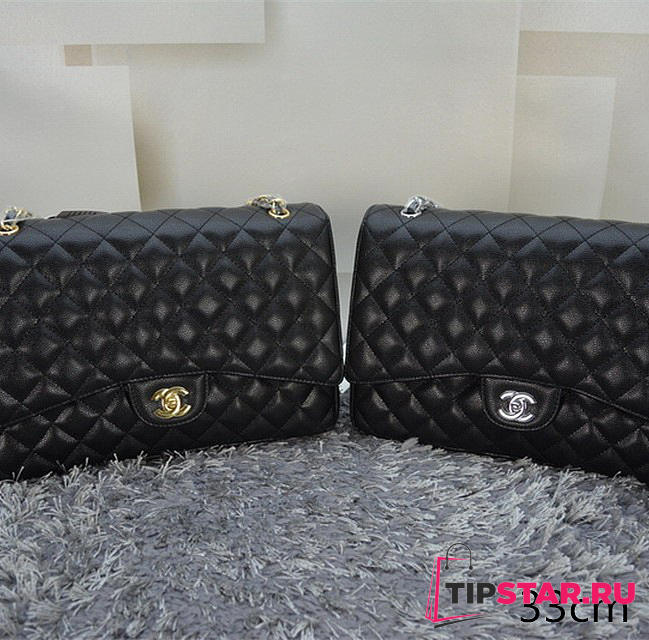 Chanel Caviar Leather Flap Bag With Gold/Silver Hardware Black 33cm - 1